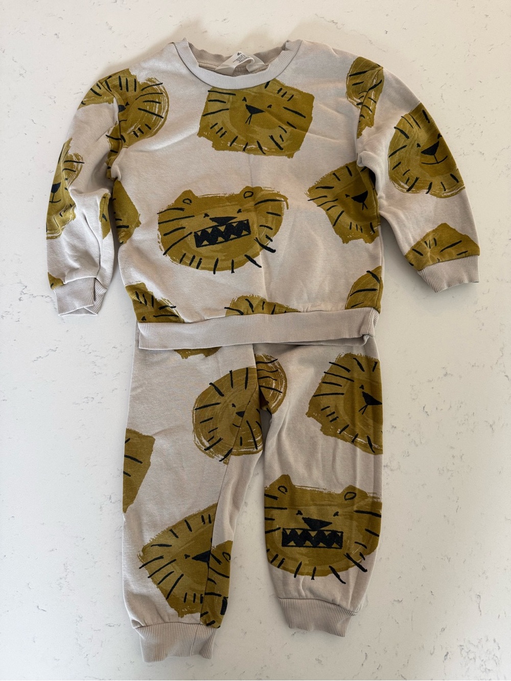 H&M Beige and Mustard Lion Print Matching Set